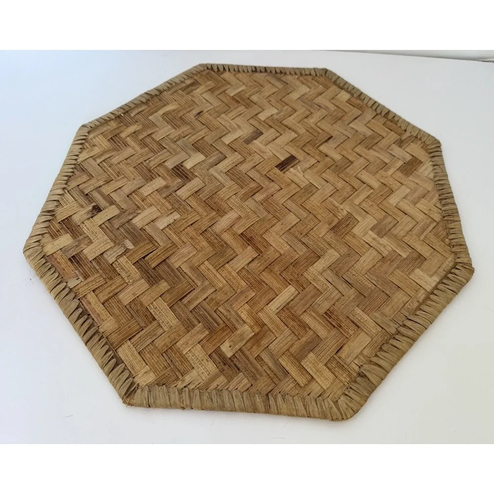 Vtg Boho Set of 3 Woven Hexagon 100% Abaca Placemats Phillipines 16